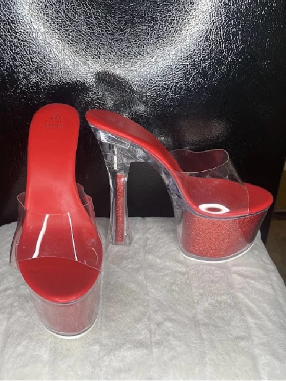 Red Clear Platform Mule Heels - Women